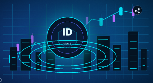 Glowing crypto token with candlestick traces and cyber market grid